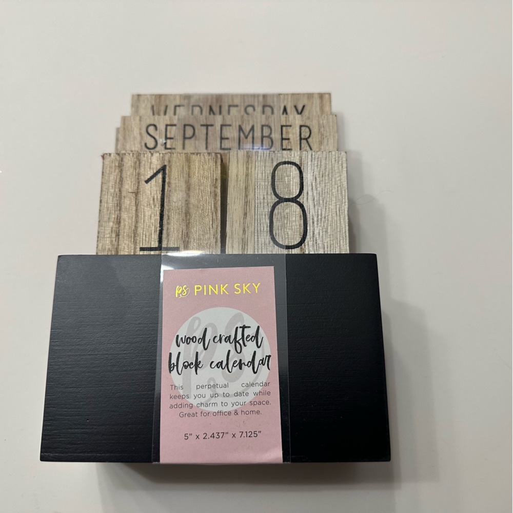 Pink Sky Wooden Block Calendar - Black and Brown